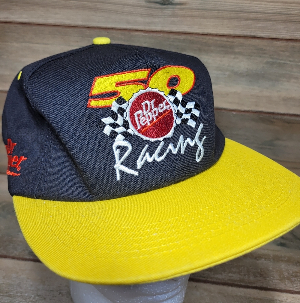 Vintage Legend Nascar Dr Pepper Racing #50 Black Yellow Strapback Cap USA